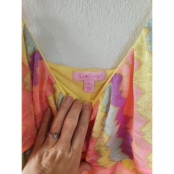 Lilly Pulitzer Chevron Spaghetti Strap Knit Lace Short Dress Womens S Hot Pink - Picture 3 of 4